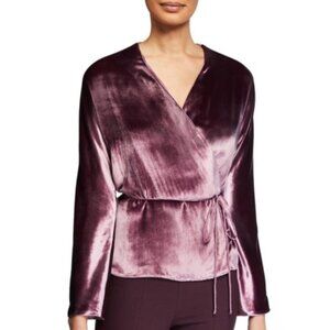NWT! VINCE Panne Long-Sleeve Velvet Wrap-Front Top in Amarena Purple XXS